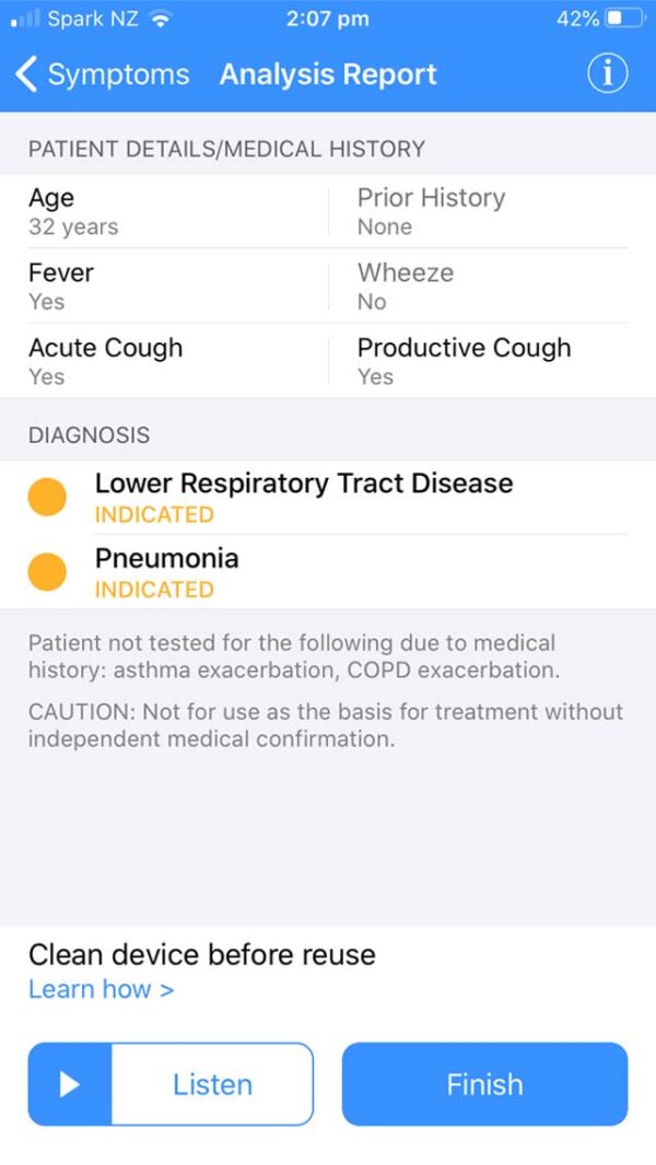 Respiratory Diagnosis Smartphone App Screenshot
